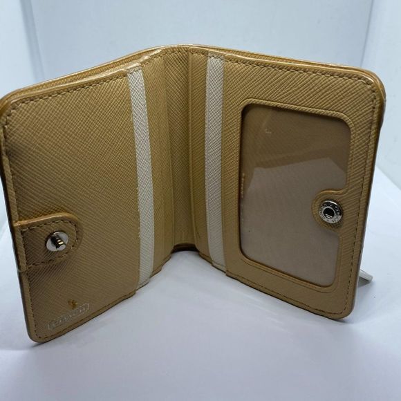COACH Gold & Off White Coated Canvas Small Bifold Wallet - Picture 6 of 9